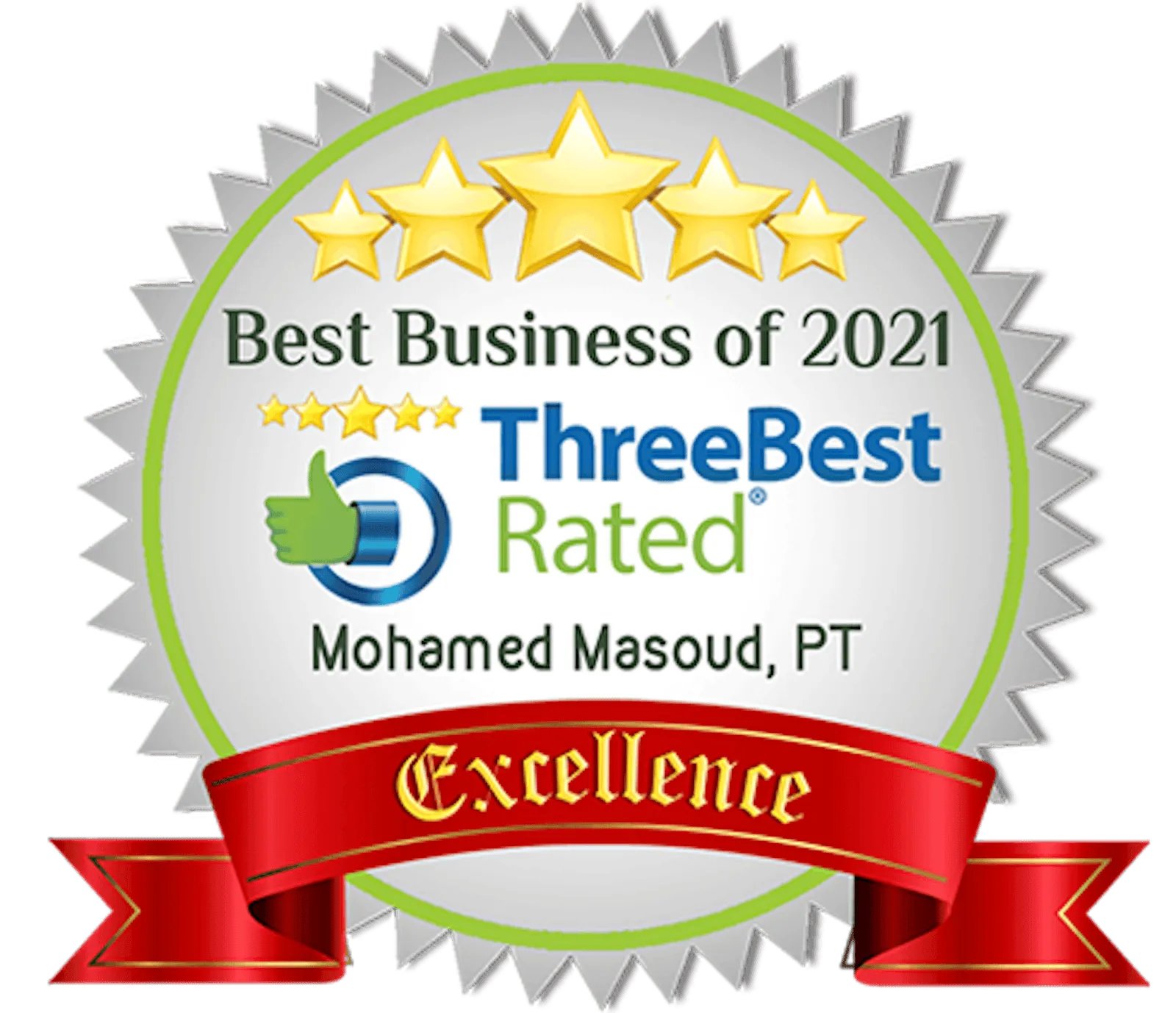 ThreeBest Rated “Best Business of 2021” excellence award for Mohamed Masoud, PT