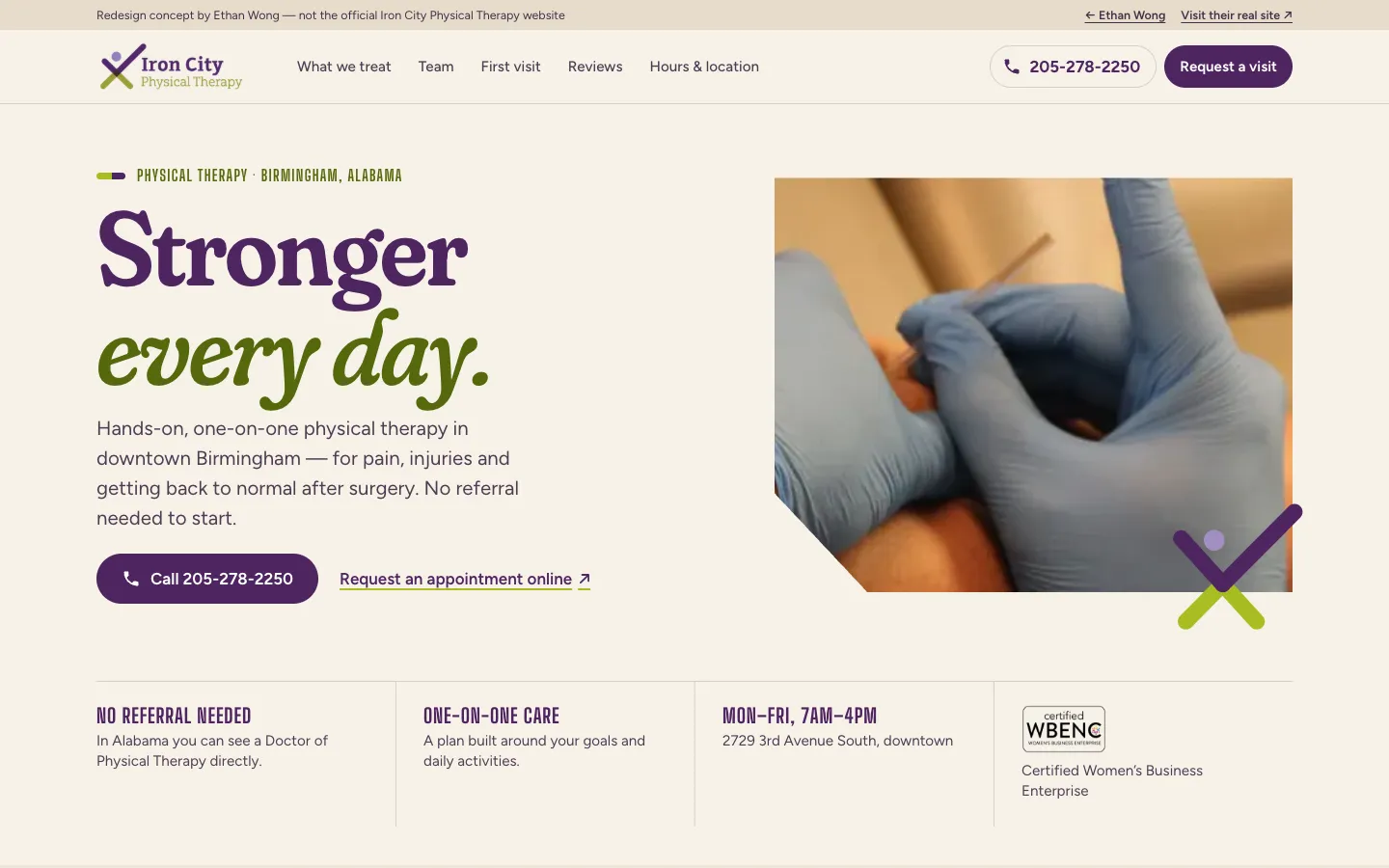 My redesign of the Iron City Physical Therapy website